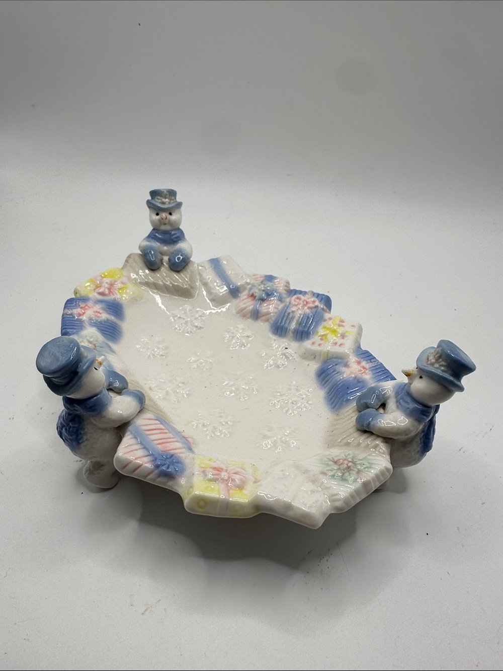 Hand-Painted Blue Snowman Ceramic Decorative Soapdish